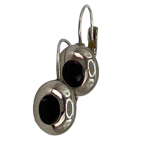 Liz Claiborne Earrings Black Silver Tone Dangle Drop Signed Dainty Minimalist - Picture 1 of 8
